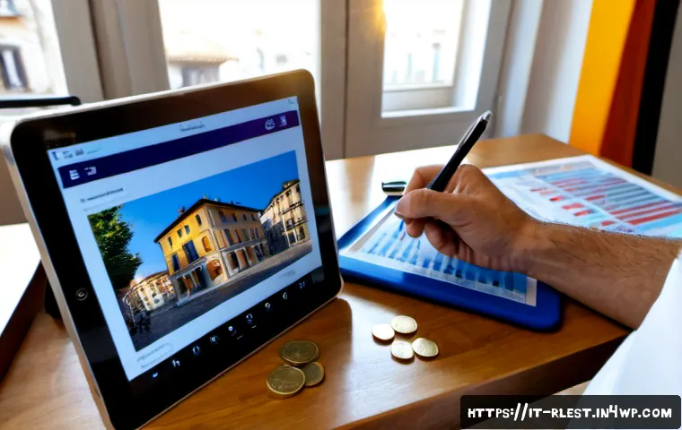 Home 10 가상 부동산 투자자들을 위한 교육 리소스 - Photorealistic educational scene for virtual real estate investors, an Italian middle-aged couple st...